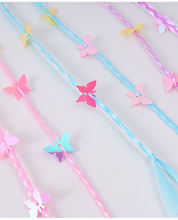 Babyhug Braided Hair Clip Extensions With Butterfly Applique Free Size Pack of 6 - Pink Blue Purple
