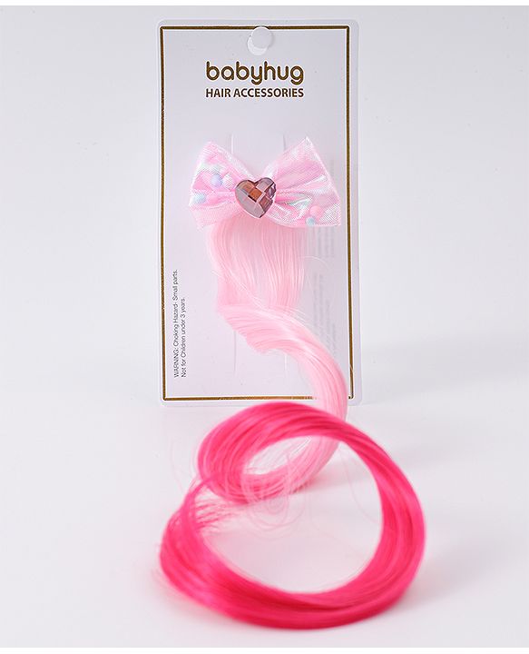 Babyhug Bow Clip Hair Extensions With Ombre Effect - Pink & Fuchsia