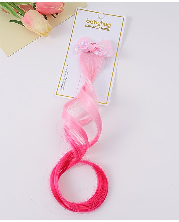 Babyhug Bow Clip Hair Extensions With Ombre Effect - Pink & Fuchsia