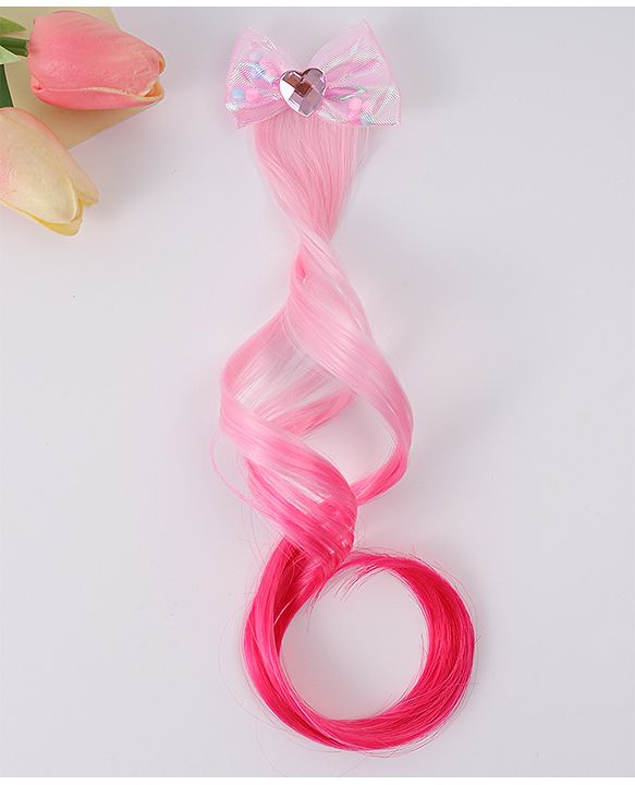 Babyhug Bow Clip Hair Extensions With Ombre Effect - Pink & Fuchsia