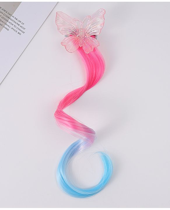 Pine Kids Butterfly Clip Hair Extensions - Blue & Pink