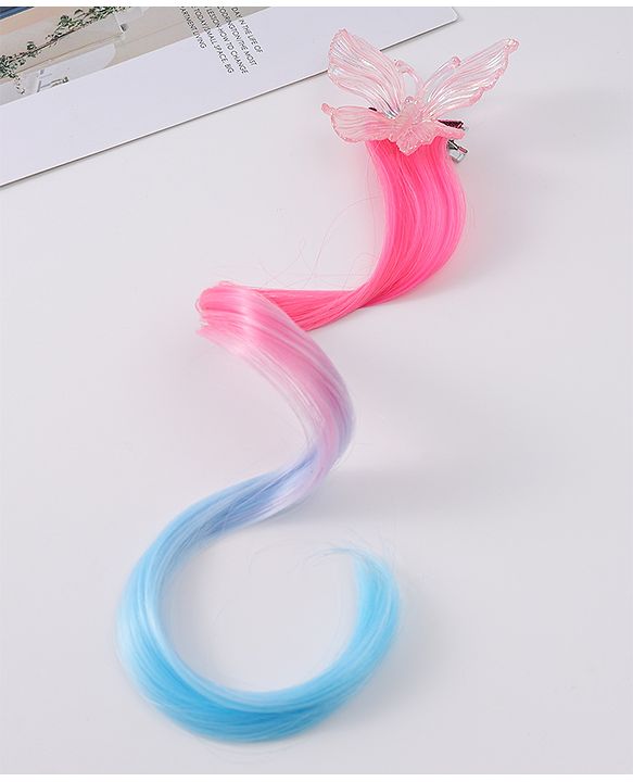 Pine Kids Butterfly Clip Hair Extensions - Blue & Pink