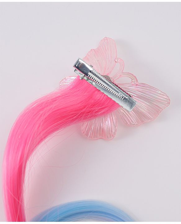 Pine Kids Butterfly Clip Hair Extensions - Blue & Pink