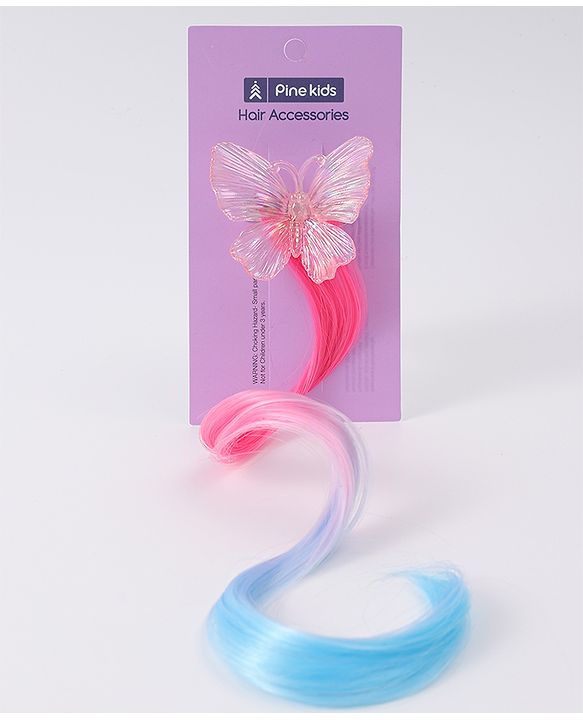 Pine Kids Butterfly Clip Hair Extensions - Blue & Pink