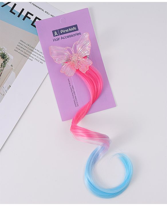 Pine Kids Butterfly Clip Hair Extensions - Blue & Pink