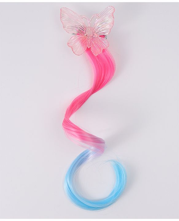 Pine Kids Butterfly Clip Hair Extensions - Blue & Pink