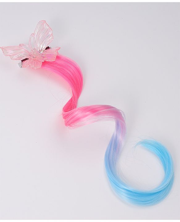 Pine Kids Butterfly Clip Hair Extensions - Blue & Pink