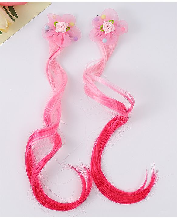 Babyhug Floral Clip Hair Extensions Pack of 2 - Light Pink & Dark Pink
