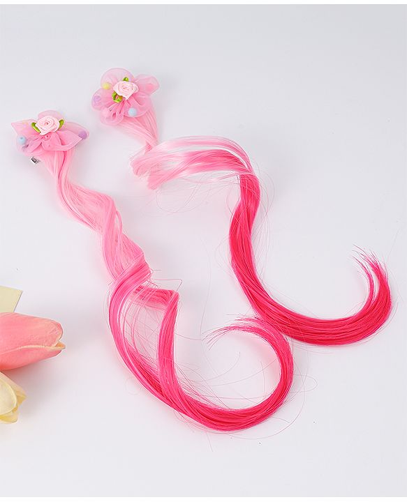 Babyhug Floral Clip Hair Extensions Pack of 2 - Light Pink & Dark Pink