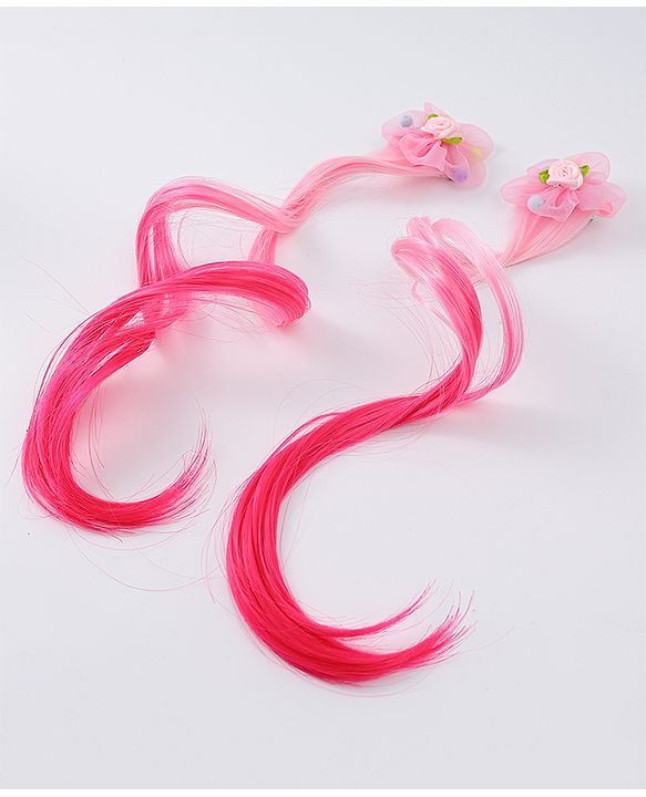 Babyhug Floral Clip Hair Extensions Pack of 2 - Light Pink & Dark Pink