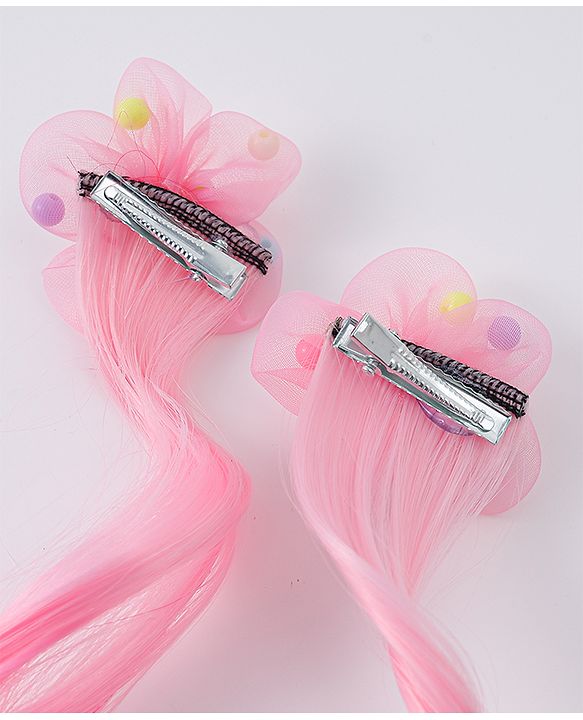 Babyhug Floral Clip Hair Extensions Pack of 2 - Light Pink & Dark Pink