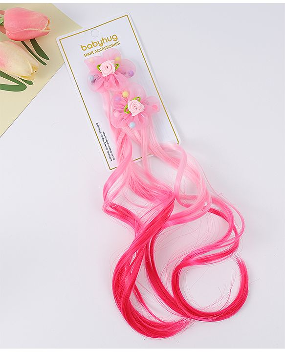 Babyhug Floral Clip Hair Extensions Pack of 2 - Light Pink & Dark Pink