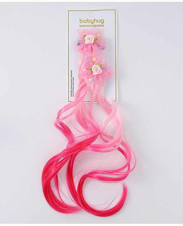 Babyhug Floral Clip Hair Extensions Pack of 2 - Light Pink & Dark Pink