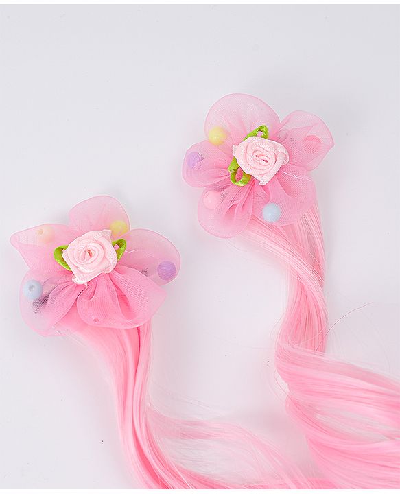 Babyhug Floral Clip Hair Extensions Pack of 2 - Light Pink & Dark Pink