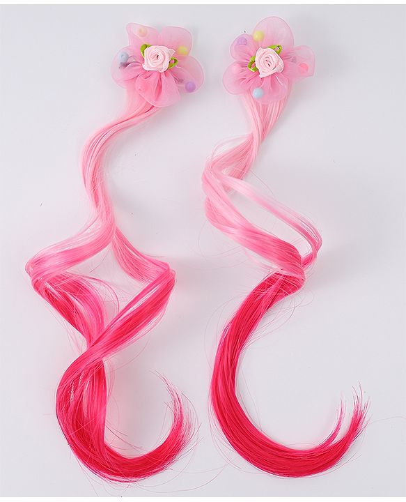 Babyhug Floral Clip Hair Extensions Pack of 2 - Light Pink & Dark Pink
