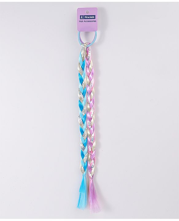 Pine Kids Free Size Braided Hair Extensions Pack of 2 - Blue & Pink