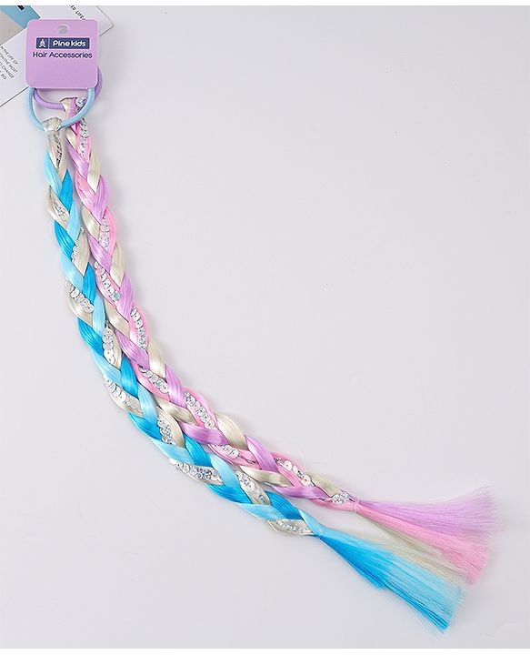 Pine Kids Free Size Braided Hair Extensions Pack of 2 - Blue & Pink