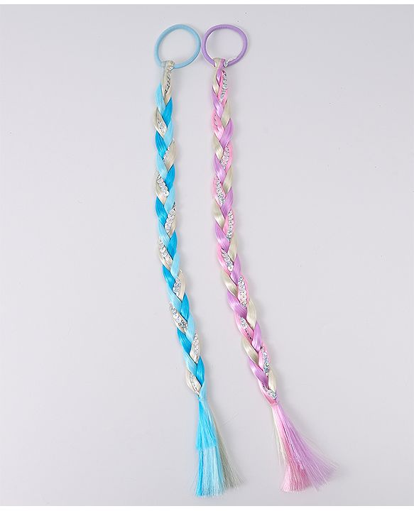 Pine Kids Free Size Braided Hair Extensions Pack of 2 - Blue & Pink