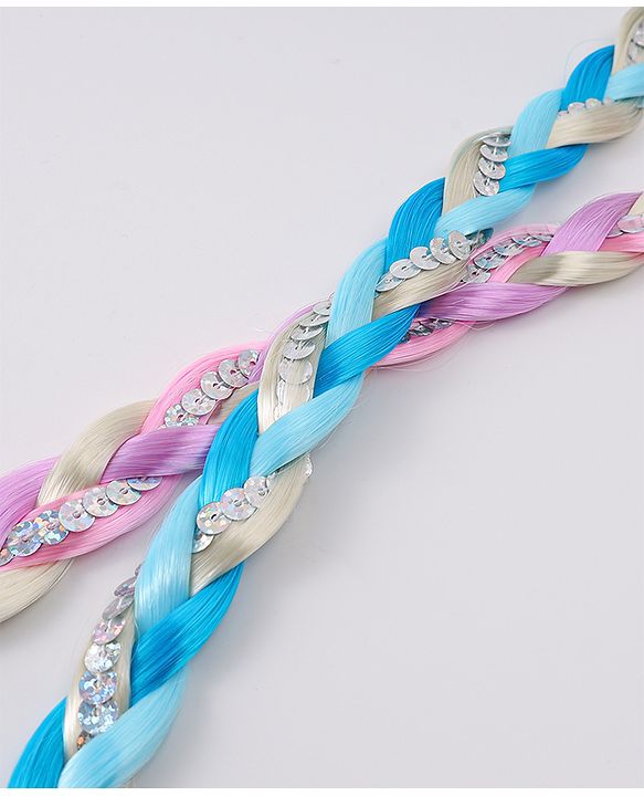 Pine Kids Free Size Braided Hair Extensions Pack of 2 - Blue & Pink