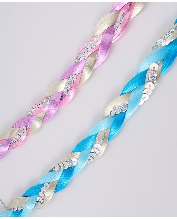 Pine Kids Free Size Braided Hair Extensions Pack of 2 - Blue & Pink