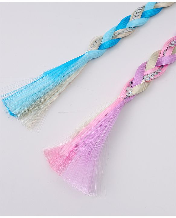 Pine Kids Free Size Braided Hair Extensions Pack of 2 - Blue & Pink