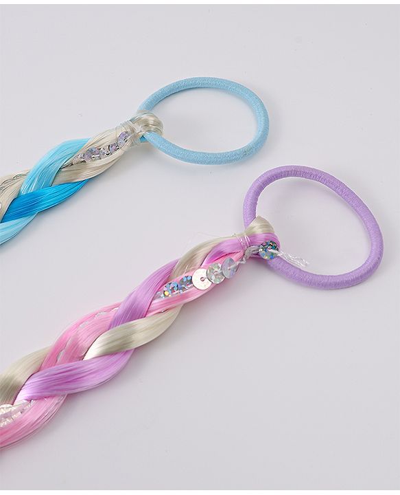 Pine Kids Free Size Braided Hair Extensions Pack of 2 - Blue & Pink
