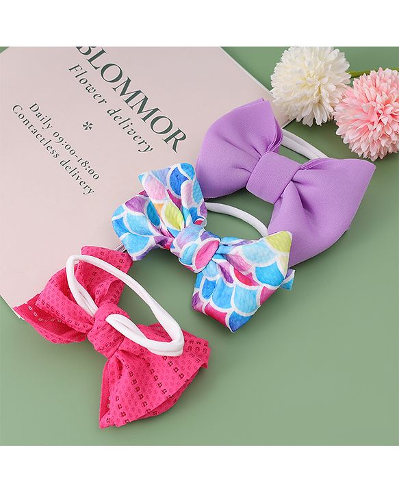 Babyhug Free Size Headbands With Bow Applique Pack Of 3 - Multicolour
