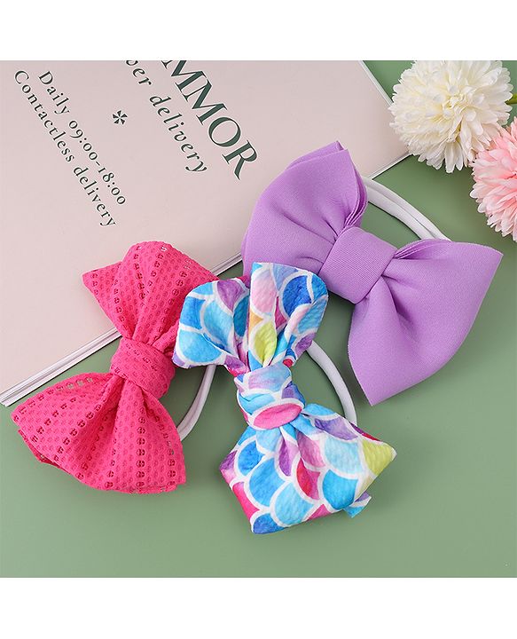 Babyhug Free Size Headbands With Bow Applique Pack Of 3 - Multicolour
