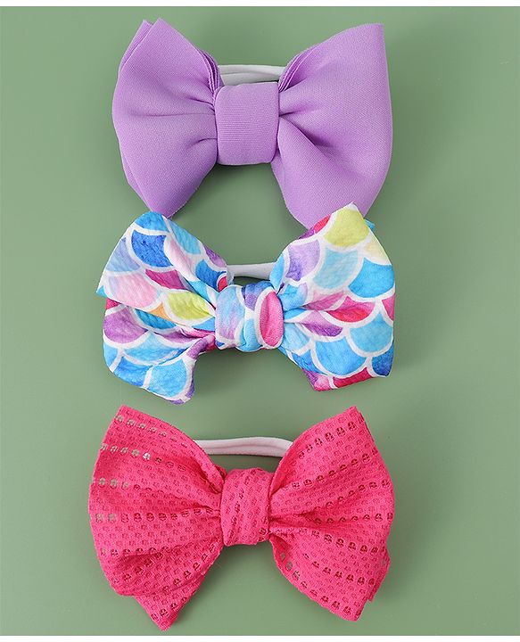 Babyhug Free Size Headbands With Bow Applique Pack Of 3 - Multicolour