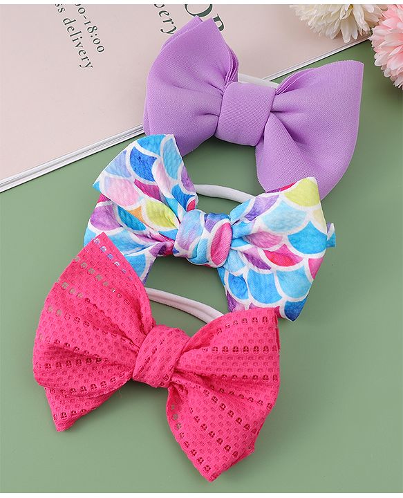Babyhug Free Size Headbands With Bow Applique Pack Of 3 - Multicolour