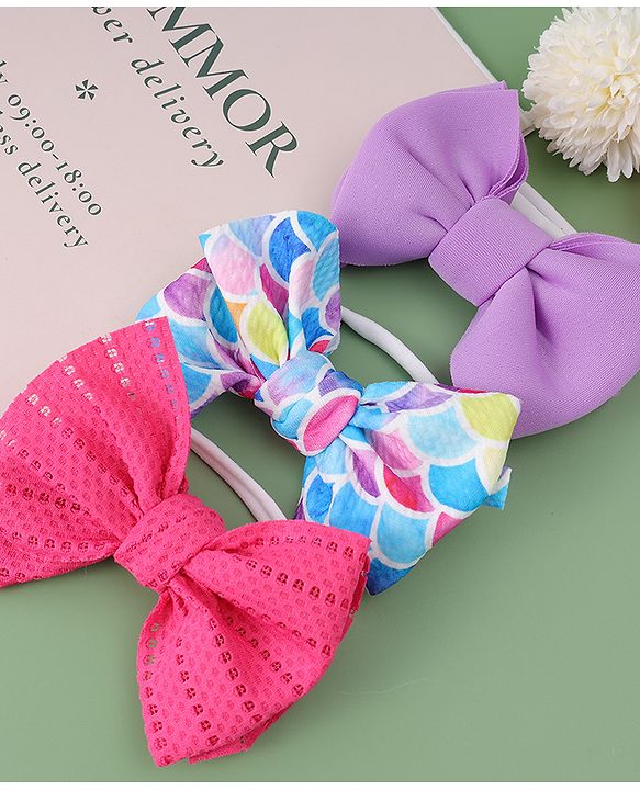 Babyhug Free Size Headbands With Bow Applique Pack Of 3 - Multicolour