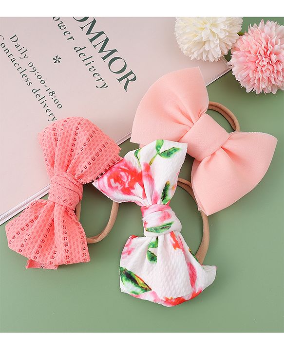 Babyhug Free Size Headbands With Bow Applique Pack Of 3 - Multicolour
