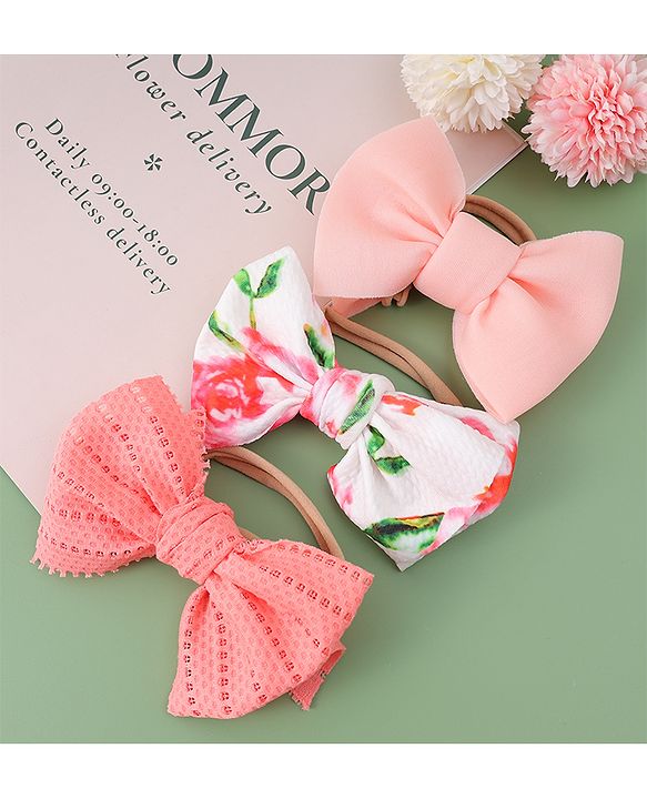 Babyhug Free Size Headbands With Bow Applique Pack Of 3 - Multicolour