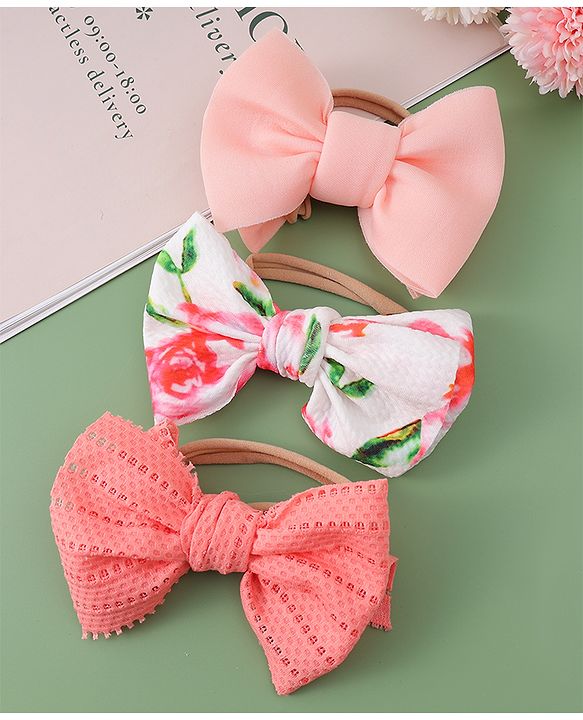 Babyhug Free Size Headbands With Bow Applique Pack Of 3 - Multicolour