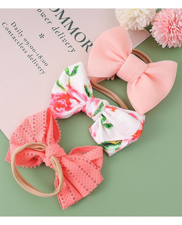 Babyhug Free Size Headbands With Bow Applique Pack Of 3 - Multicolour