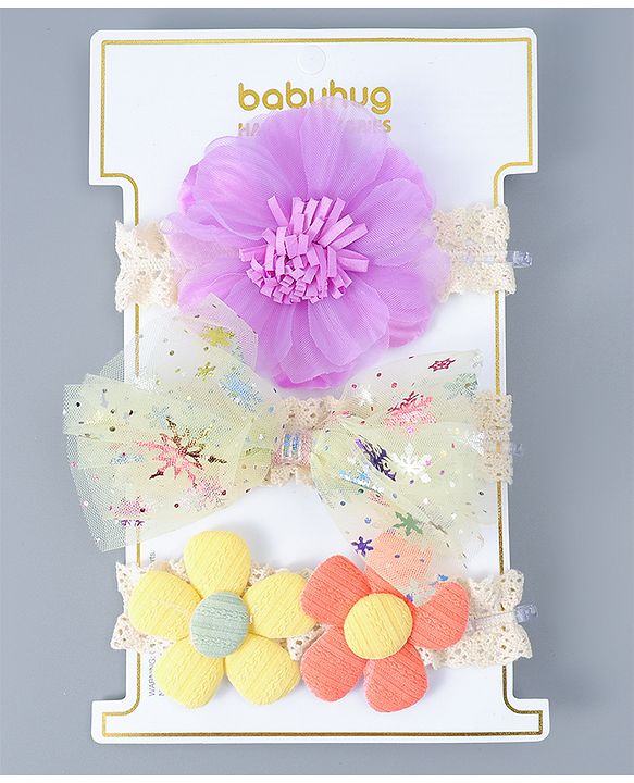 Babyhug Free Size Headbands With Floral & Bow Applique Pack of 3 - Multicolour
