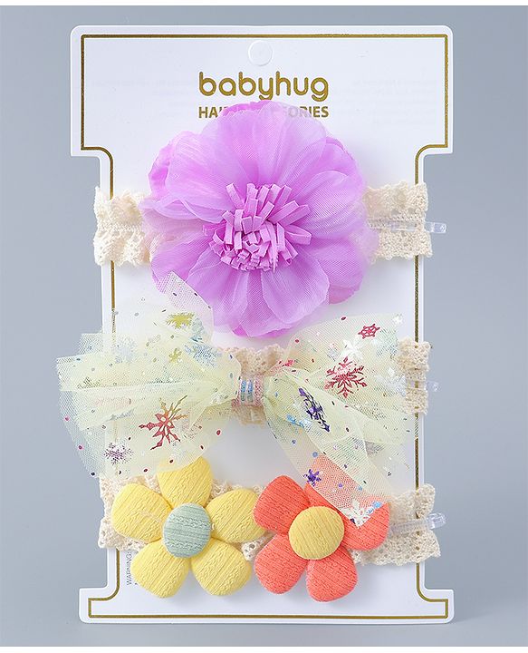 Babyhug Free Size Headbands With Floral & Bow Applique Pack of 3 - Multicolour