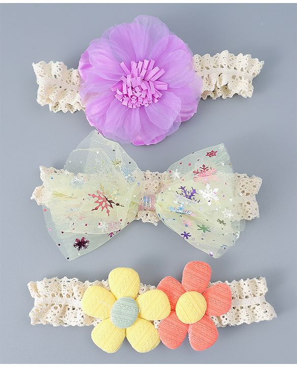 Babyhug Free Size Headbands With Floral & Bow Applique Pack of 3 - Multicolour