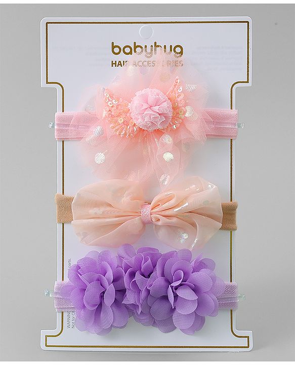 Babyhug Free Size Headbands With Floral & Bow Applique - Pink & Purple