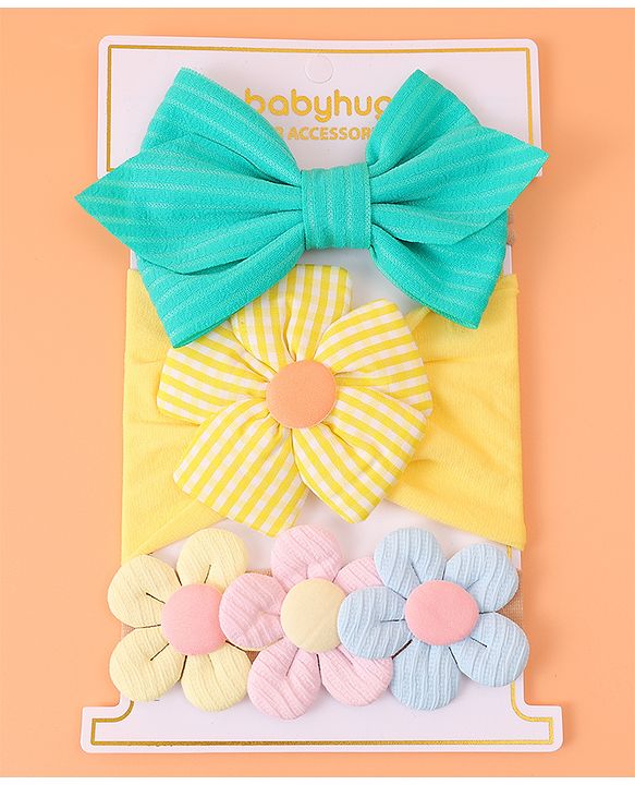 Babyhug Free Size Headbands With Floral Applique Pack of 3 - Multicolour