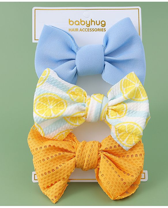 Babyhug Free Size Headbands With Bow Applique Pack of 3- Yellow & Blue