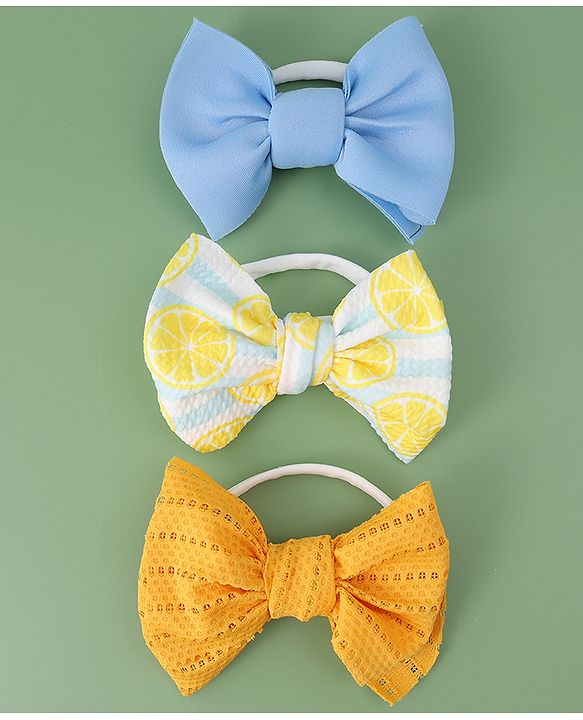 Babyhug Free Size Headbands With Bow Applique Pack of 3- Yellow & Blue