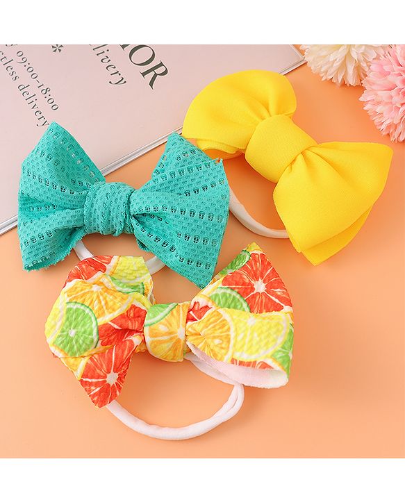Babyhug Free Size Headbands with Bow Applique Pack of 3 - Yellow & Blue