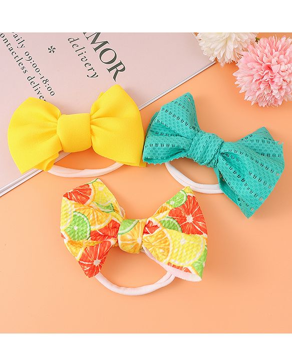 Babyhug Free Size Headbands with Bow Applique Pack of 3 - Yellow & Blue