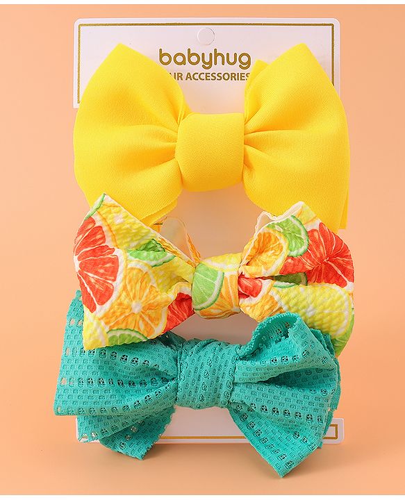 Babyhug Free Size Headbands with Bow Applique Pack of 3 - Yellow & Blue