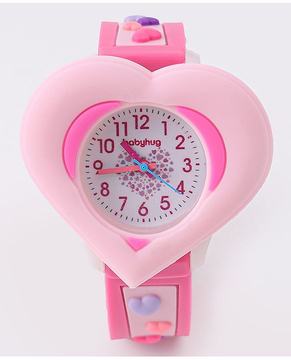 Babyhug Analog Watch With Heart Applique Free Size - Pink