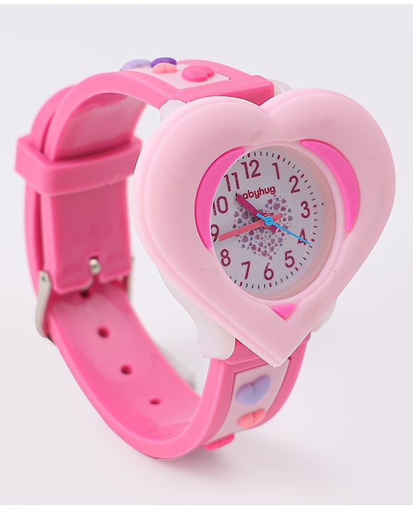 Babyhug Analog Watch With Heart Applique Free Size - Pink
