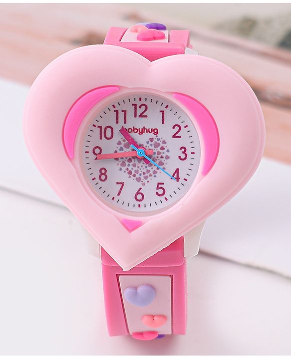 Babyhug Analog Watch With Heart Applique Free Size - Pink