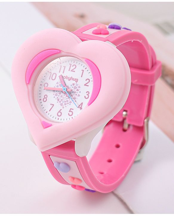Babyhug Analog Watch With Heart Applique Free Size - Pink