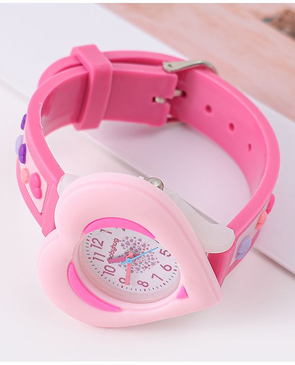 Babyhug Analog Watch With Heart Applique Free Size - Pink